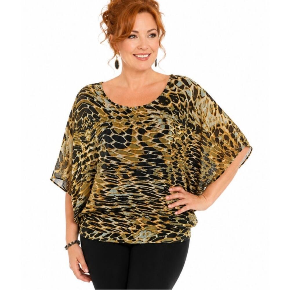 Madison Paige Abstract Animal Print Dolman Sleeves Flowy Lightweight Large